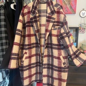 Blank NYC Plaid Teddy Jacket - Cream and Burgundy